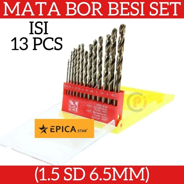 EPICA 13 Pcs Set Mata Bor Besi HSS Drill Twist Bit 1.5mm sd 6.5mm