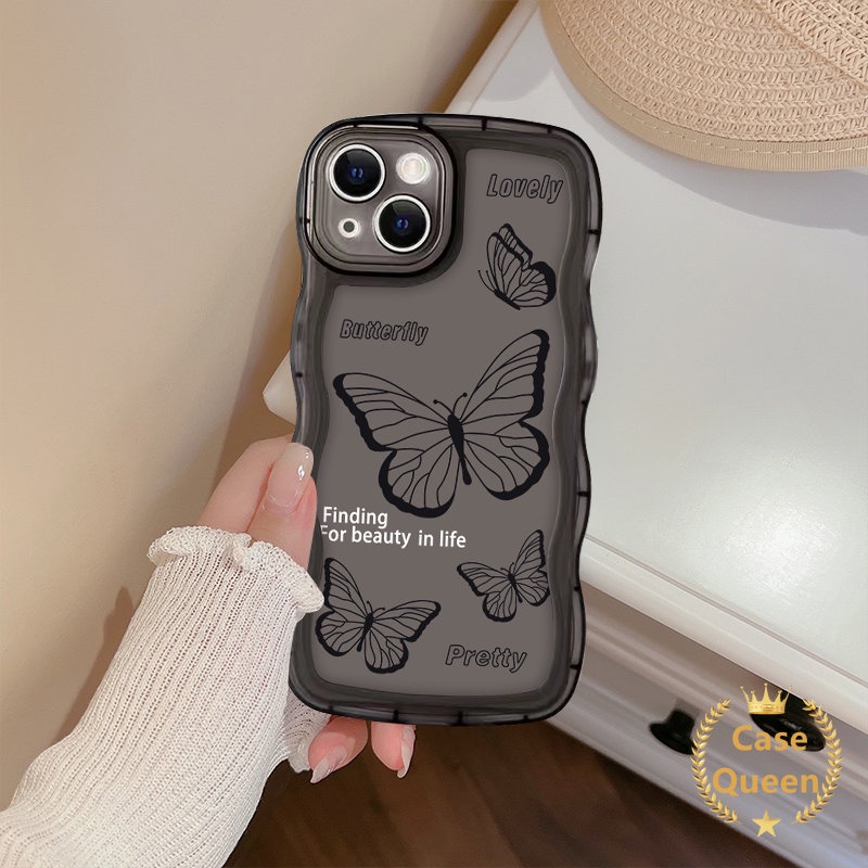 Casing Butterfly Hitam Vivo Y36 Y02 Y16 Y35 Y22 Y15 Y33s Y15A Y93 Y15s Y95 Y21 Y11 Y1s Y12i Y20 Y30 Y12s Y21s V23E Y75 Y91C V20 Y17 Y22s Y12 Y91C V21 T1 Y55 Soft Tpu Wavy Edge Cover