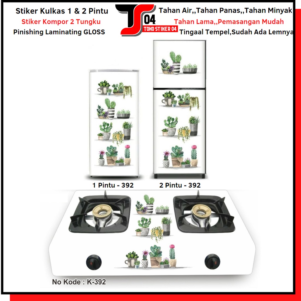 Stiker Kulkas 1 Pintu Motif Kaktus/Wallpaper Kulkas 2 Pintu dan Kompor 2 Tungku