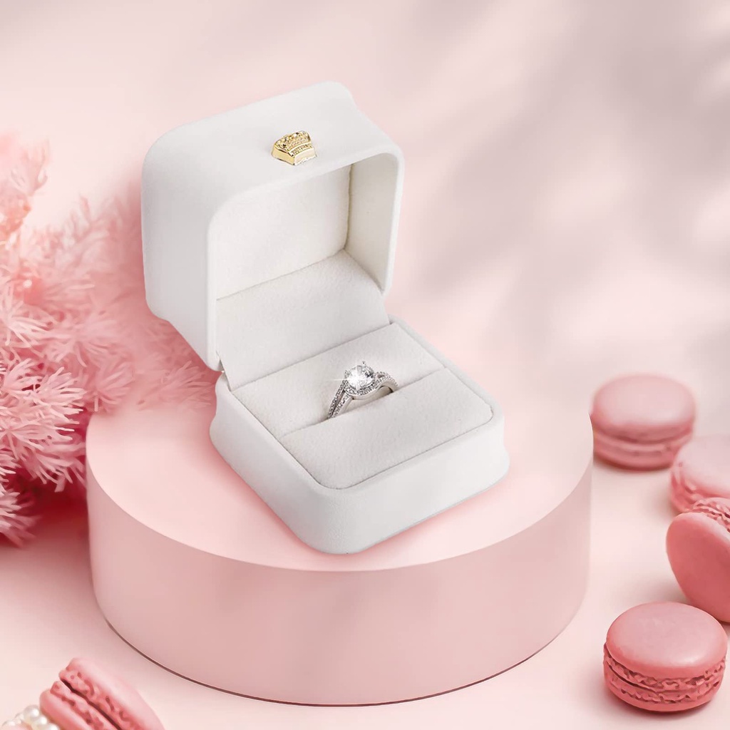 Kotak Cincin Ring Box Bahan Leather Box Kotak Cincin Dengan Crown Kotak Cincin Box Ring Bearer Tempat Leather Untuk Lamaran Pernikahan Tunangan