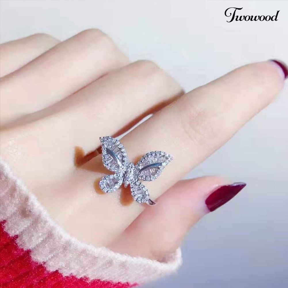 Cincin Bentuk Kupu-Kupu Bahan Cubic Zirconia Gaya Vintage Untuk Wanita