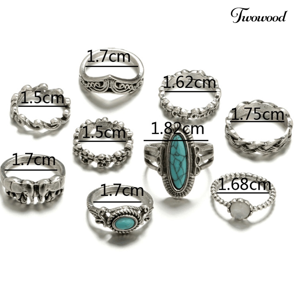 9 Pcs / Set Cincin Buku Jari Aneka Bentuk Gaya Boho