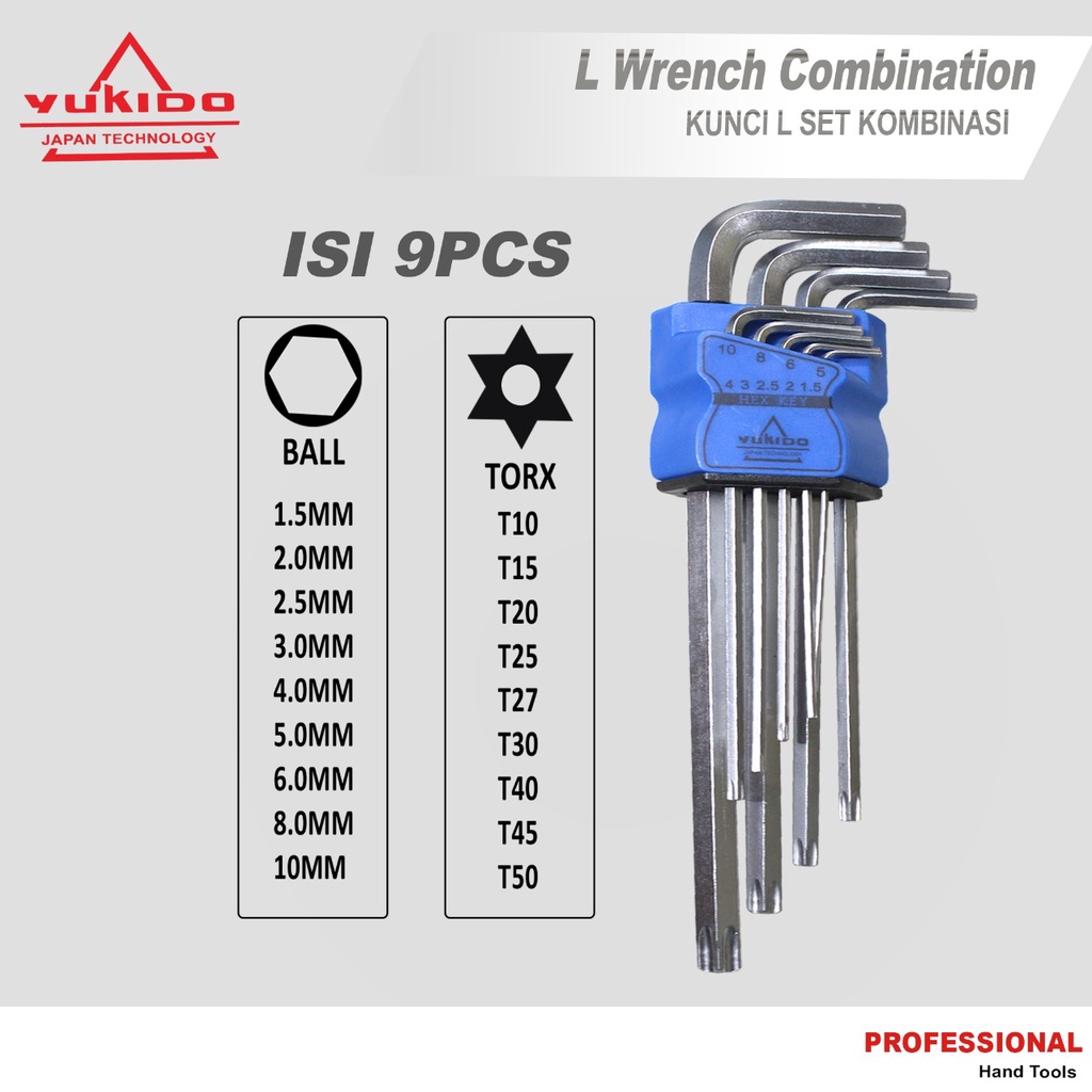 Kunci L Kunci L Set Panjang L Bintang Ballpoint Flat Kombinasi 9 Pcs Set Hex Tory Key Hexagonal