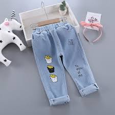 Celana Panjang Jeans Anak Lucu Bordir French Fries Umur 4-5thn | Korean Style Outfit Kekinian