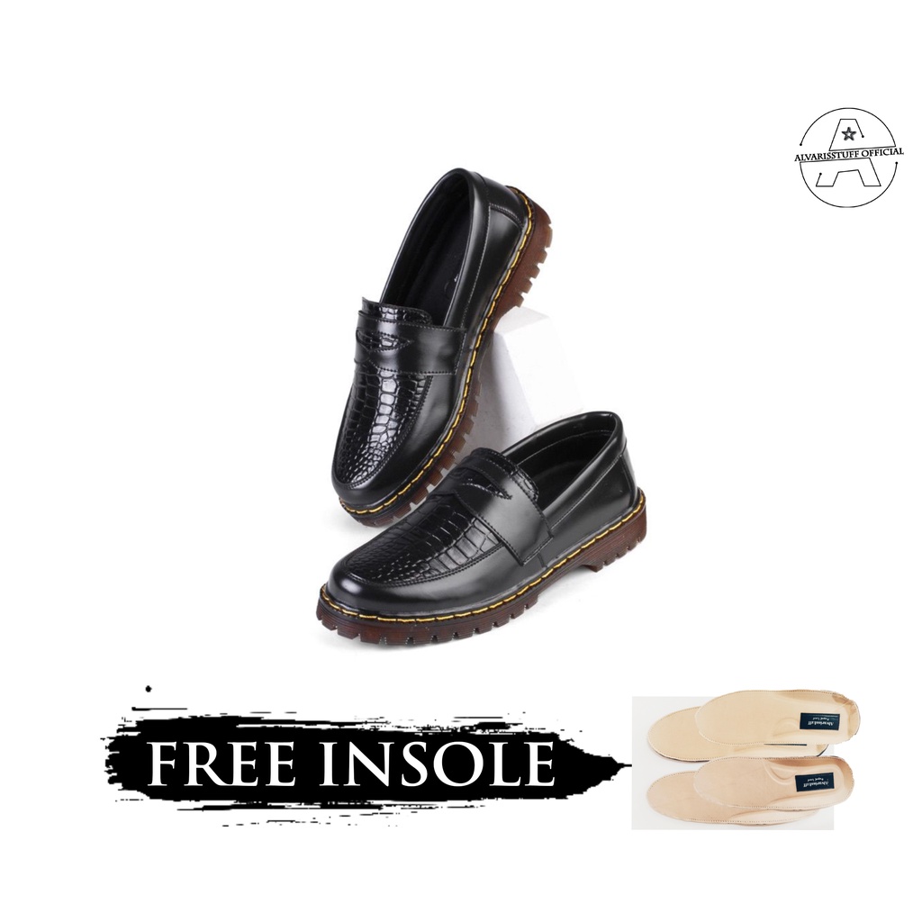 Alvarissuff croco-sepatu penny loafers hitam