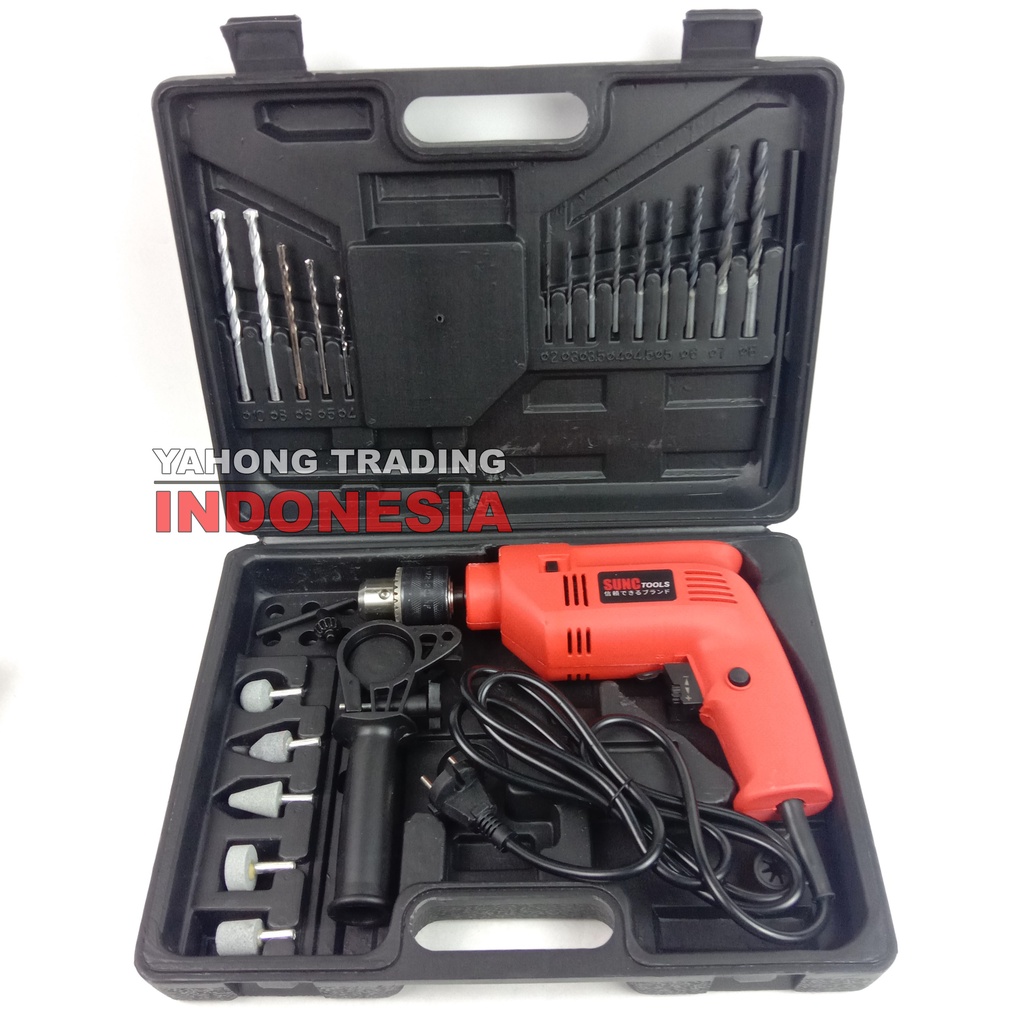 Mesin Bor Impact Drill Listrik 13mm Bolak Balik SIMDK01 SET LENGKAP 24 pcs SUNC TOOLS