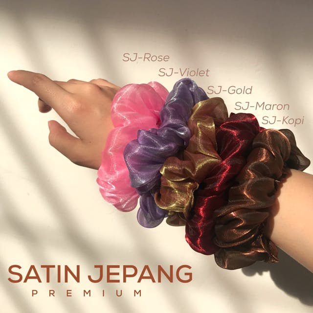 [ GROSIR 50 PCS ] SCRUNCHIE ORGANZA JEPANG - Cepol Hijab Ikat Rambut Cemol Jilbab Iketan Karet Iket Satin Murah Kuncir