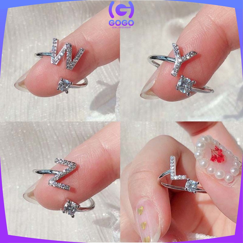 GOGO-K59 Cincin Huruf Silver Abjad Huruf A-Z Stainless Inisial Nama Cincin Alphabet Wanita Fashion / Cincin Wanita Huruf Set Perhiasan Wanita