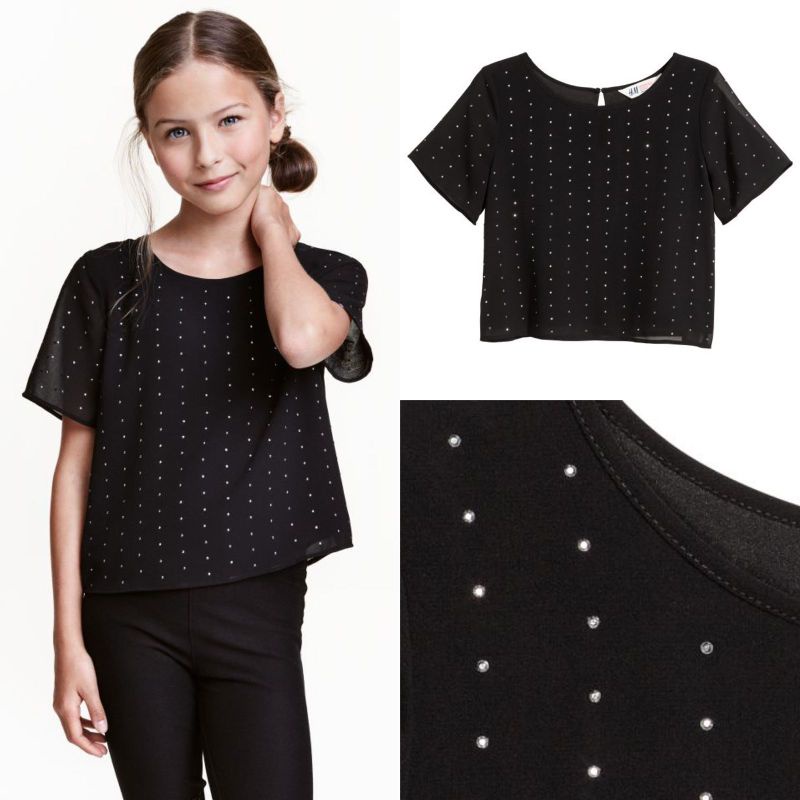 HnM black studded layered short sleeve blouse