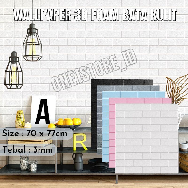 Wallpaper Stiker Dinding 3D Foam Bata Tekstur Halus Dekorasi Dinding 70 x 77cm