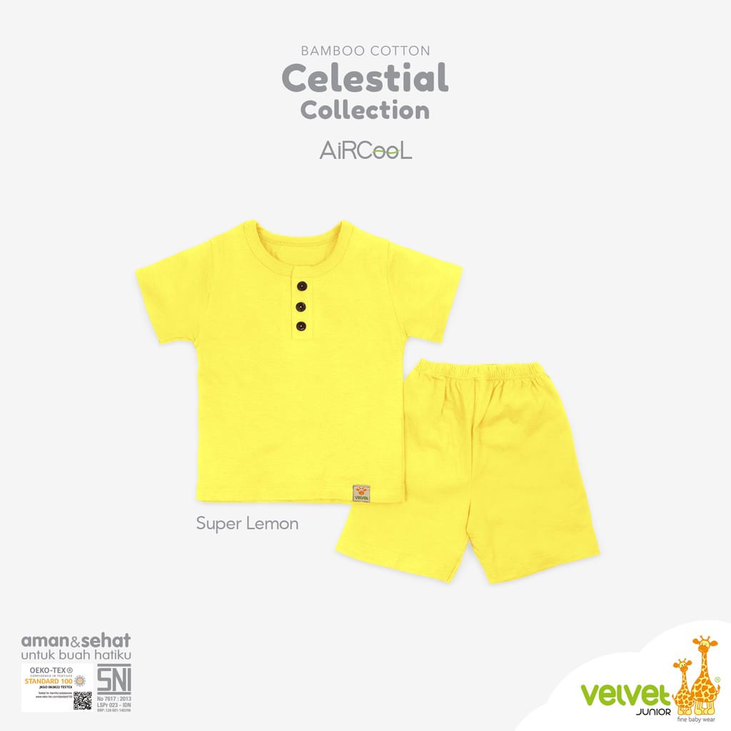 Velvet Junior Celestial Collection Bamboo Cotton Oblong Pendek Kancing Depan Celana Pendek size XL 2 3 4 5 Baju Bayi