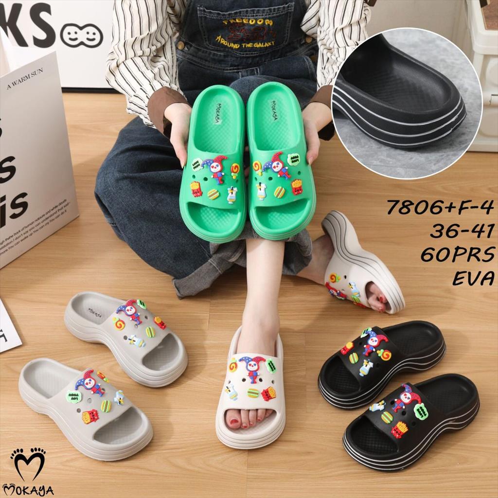 Sandal Slop Wedges Eva Wanita Anak Cewek Motif Mainan Jibbitz Circus Cartoon Clown Super Ringan Cute Kekinian Import Mokaya / Size 30-41 (7806+F-4)