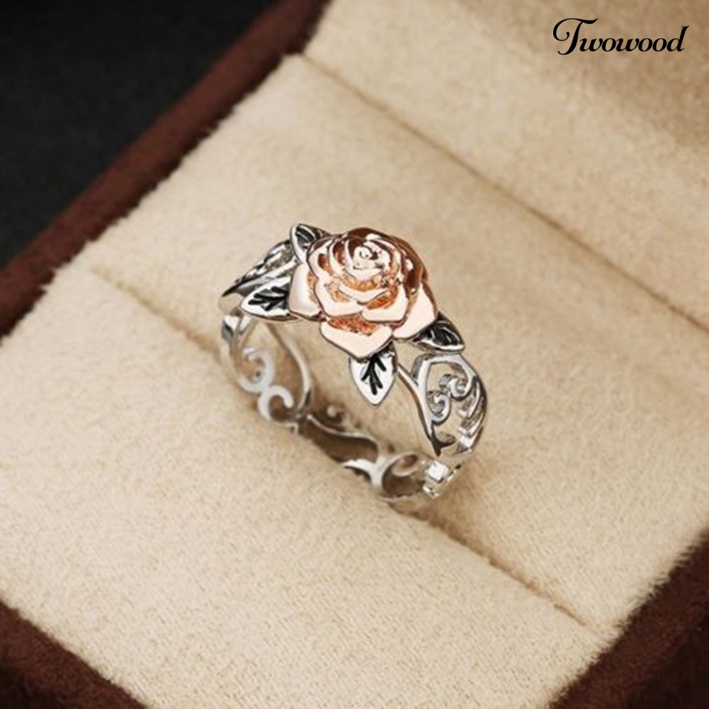 Cincin Jari Wanita Desain Ukiran Bunga Mawar Gaya Retro Untuk Hadiah Ulang Tahun