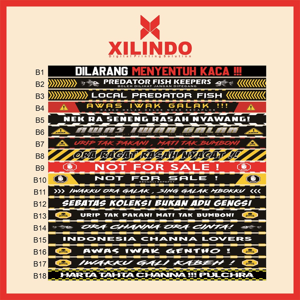 LIST STIKER STICKER AQUARIUM IKAN HIAS CHANA IWAK GALAK CUSTOM E TANK TAHAN AIR CUSTOM PREDATOR ATAS