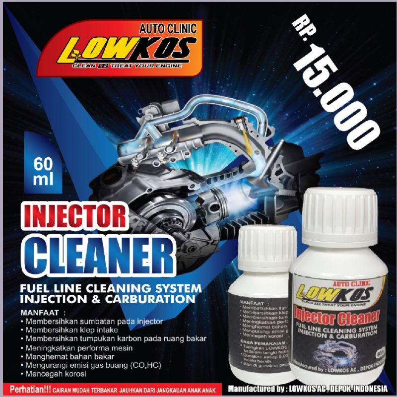 LOWKOS - 1 Dus (6 Botol) INJECTOR CLEANER Pembersih Injektor dan ruang bakar mesin tuang ke tangki bensin