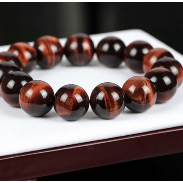 Gelang Batu Natural Tiger Eye Original Garans Asli - Merah