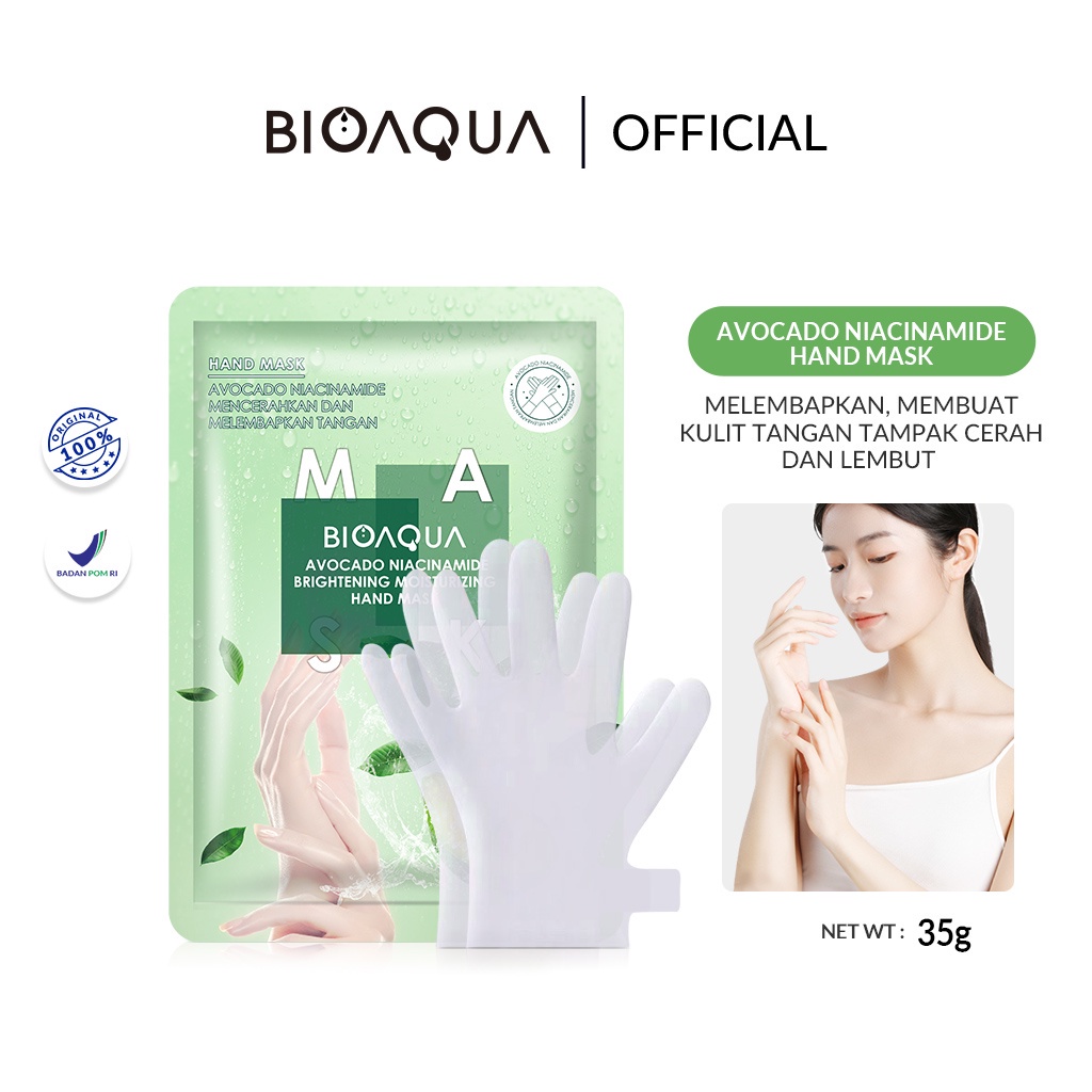 BIOAQUA FOOT MASK &amp; HAND MASK WITH NIACINAMIDE BRIGHTENING MOISTURIZING 35GR / MASKER KAKI &amp; MASKER TANGAN BIOAQUA BPOM