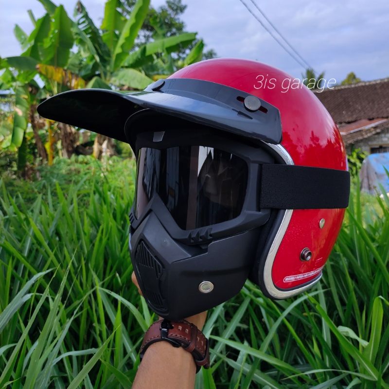 HELM BOGO RETRO MASKER MASK/PET FULL LEHER SNI