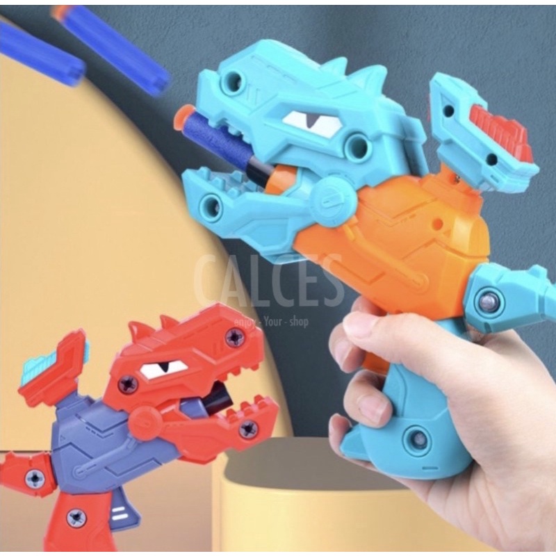 Mainan Pistol DIY Dinosaurus Soft Gun Mainan Anak Peluru Busa Edukasi