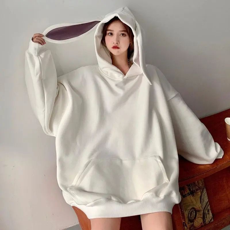 [littlecrab] Hoodie Oversize Telinga Kelinci Panjang Long Rabbit Ears Hoodie Unik Viral Polos Berkualitas Sweater Bertopi Lucu Sweatshirt Couple Unisex Bunny Korean Style