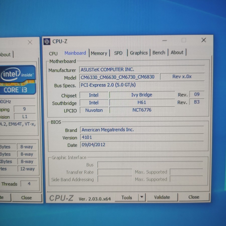 Motherboard Asus P8H61-M Pro Processor Intel Core i3-3240 RAM 8Gb DDr3