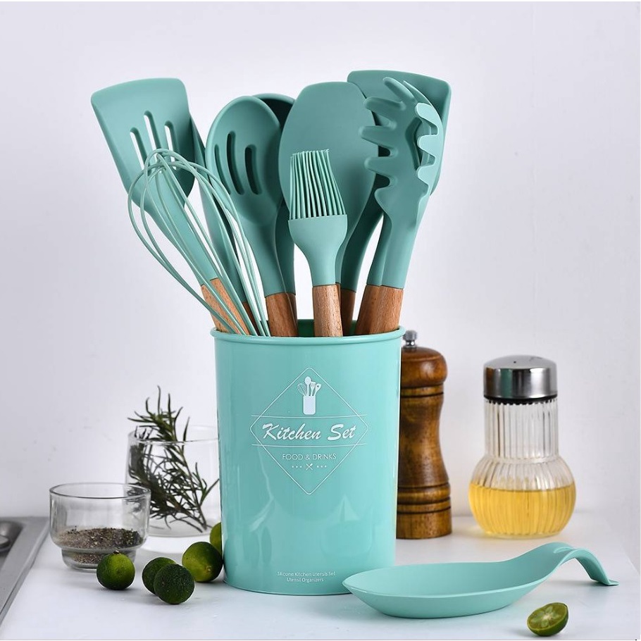 Utensil Set 12 Pcs / Spatula Peralatan Masak gagang kayu