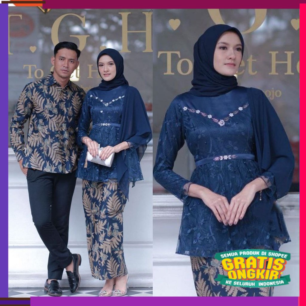 SPESIAL PIALA DUNIA Set Kebaya Couple Kebaya Alyra Warna Navy Kebaya Wisuda Tunangan Modern Lamaran