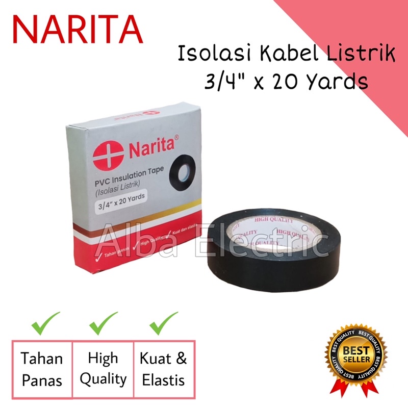 Isolasi Kabel Listrik PVC 3/4” x 20 Yard NARITA Solasi Hitam Besar PVC 3/4&quot; x 20 Yard SNI