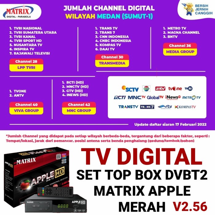 set top box dvbt2 matrix apple hd untuk antena lokal tv digital