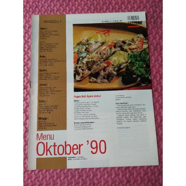 Booklet Masakan majalah Femina lawas Oktober Thn 1990