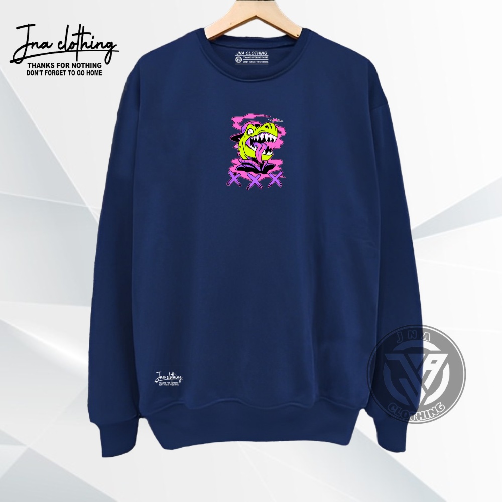 Suiter Oblong Pria Navy Sablon Anime DINO M L XL XXL COD CN Crewneck Cowo Terpopuler Masa Kini Gaya Basic Sweatshirt JNA Clothing