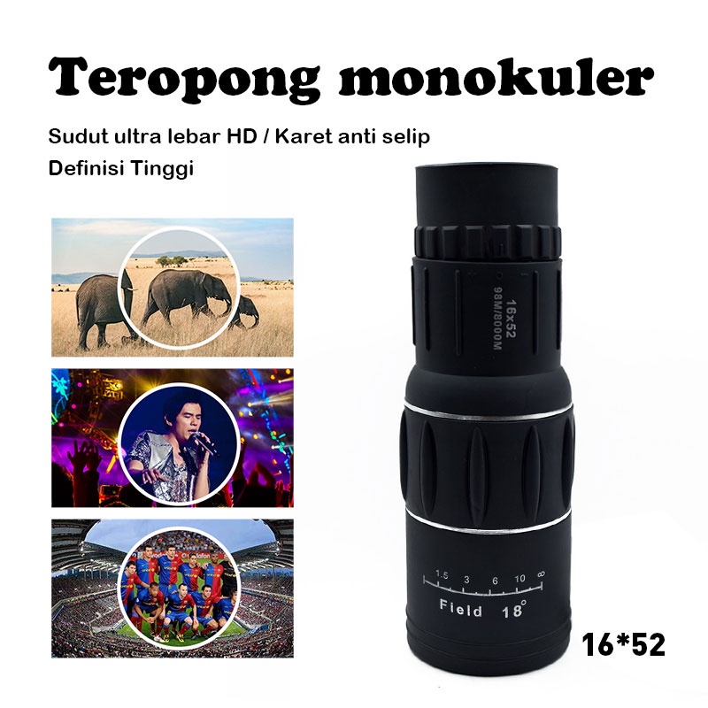 DELTA 16*52 Teropong Monocular Perbesaran Lensa Coating Jernih /Teleskop Lensa Zoom / Monocular 16*52 40mm Teropong Focus Jarak Jauh-3