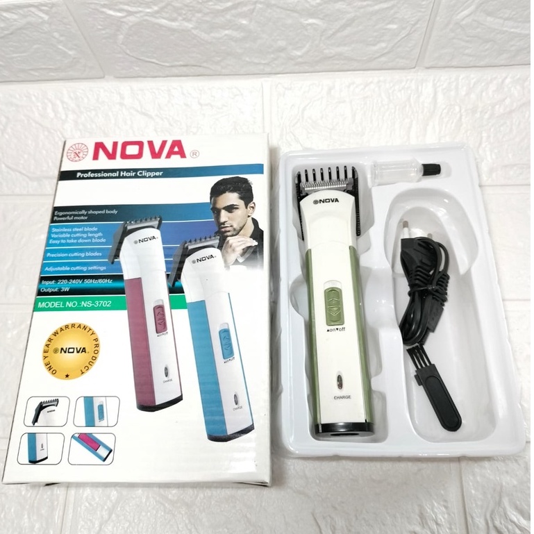 WJ1489 Alat Cukur Rambut Nova NS-3702 Charger Portable Potong Kumis Jenggot Baterai Tanpa Kabel