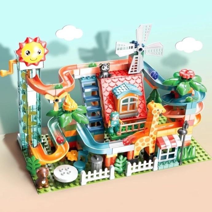 Feelo Marble Run 255 pcs building block mainan lego duplo compatible
