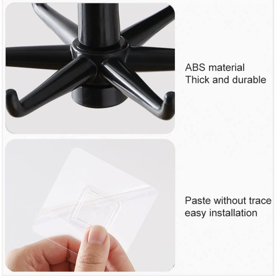 (HJ_888)Gantungan Hook Putar 6 Kait 360 Derajat / Gantungan Tempel Dinding Serbaguna