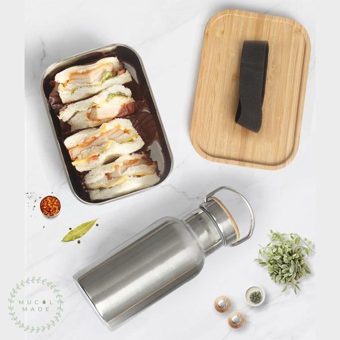 

PREMIUM Bento Lunch Box Stainless Steel Set Termos Bamboo Lid GIFT SET