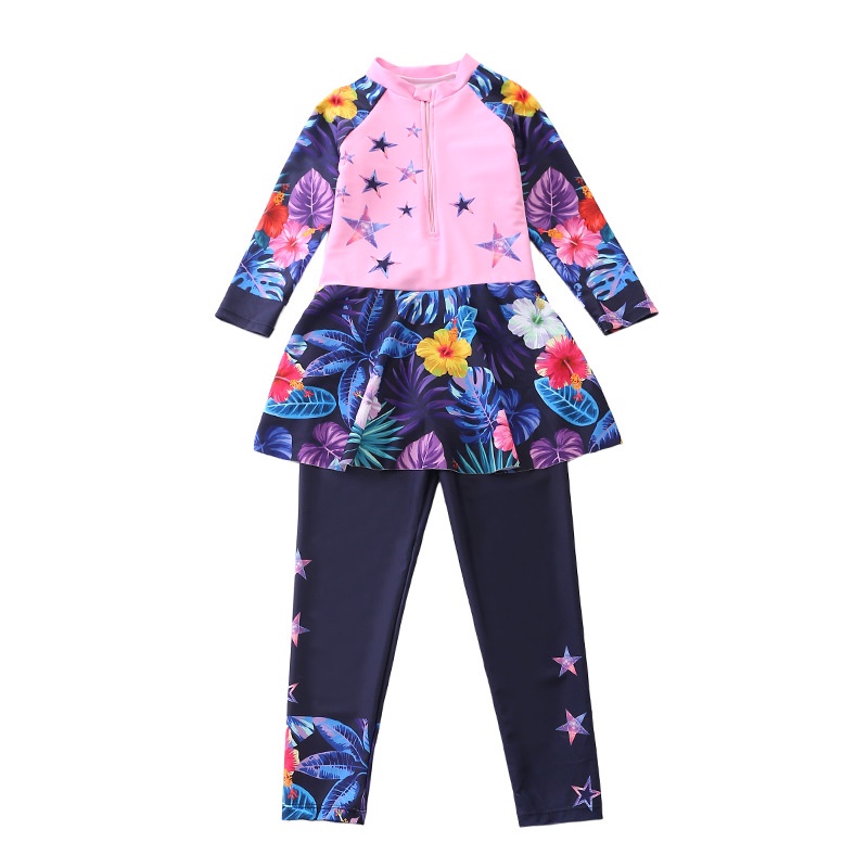 STAR baju renang anak muslim tangan panjang onepiece celana pink ungu 4-12th