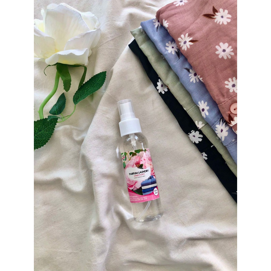 [ TESTER ] Parfum Laundry SWEET POPPY | Untuk Setrika Pakaian Model Botol Spray | Kemasan 100ML | Bisa COD