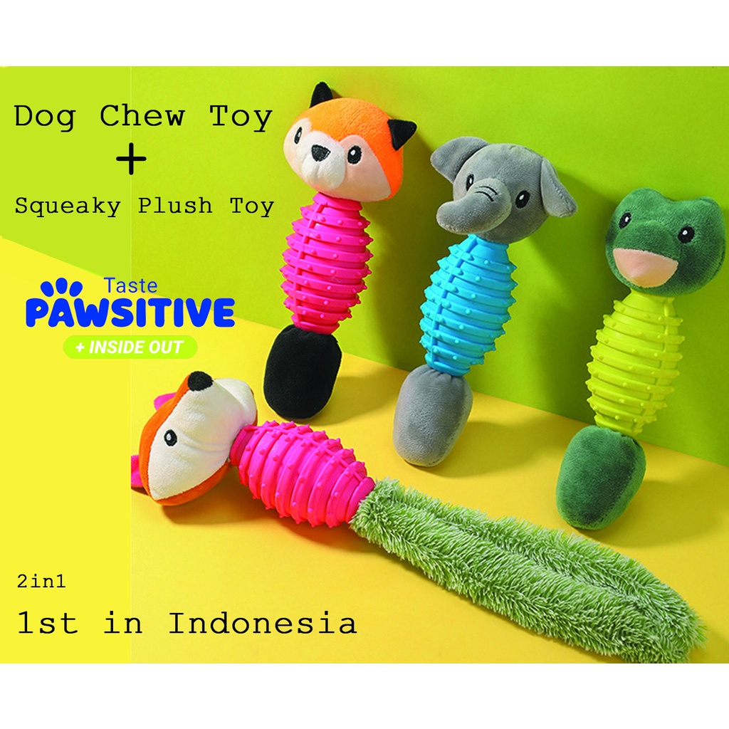 Mainan Gigit Anjing 2 in 1 Dog Chew Dental Toy &amp; Squeaky Dog Toy Premium Tastepawsitive