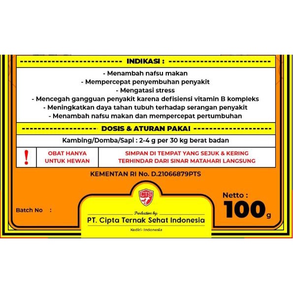 CETAVIT B COMPLEX | Meningkatkan Berat Badan &amp; Produksi Susu, Menurunkan Stress, Mencegah Penyakit | 100 gr