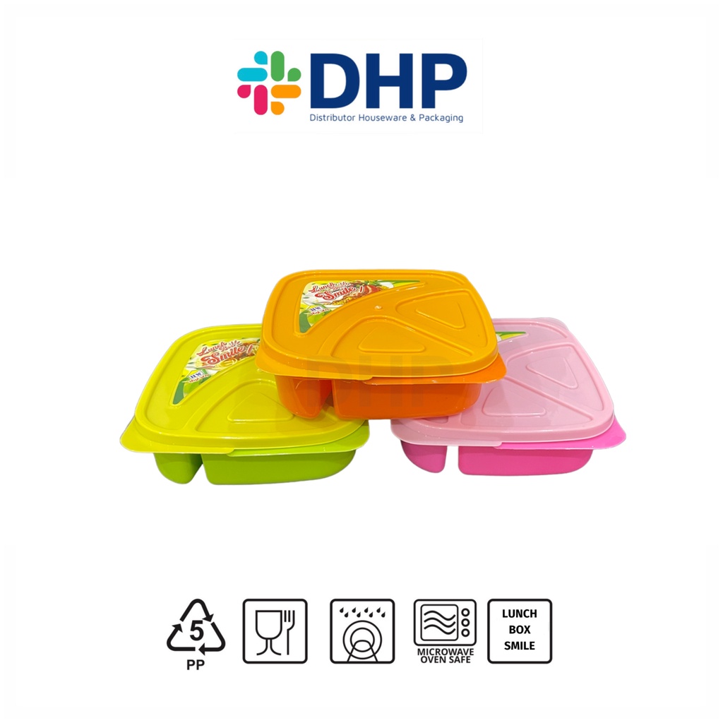 Lunch Box SMILE (18x18 h:6) Sekat 2 Kotak Plastik Tempat Bekal Lunch Box Serbaguna Makanan Anak