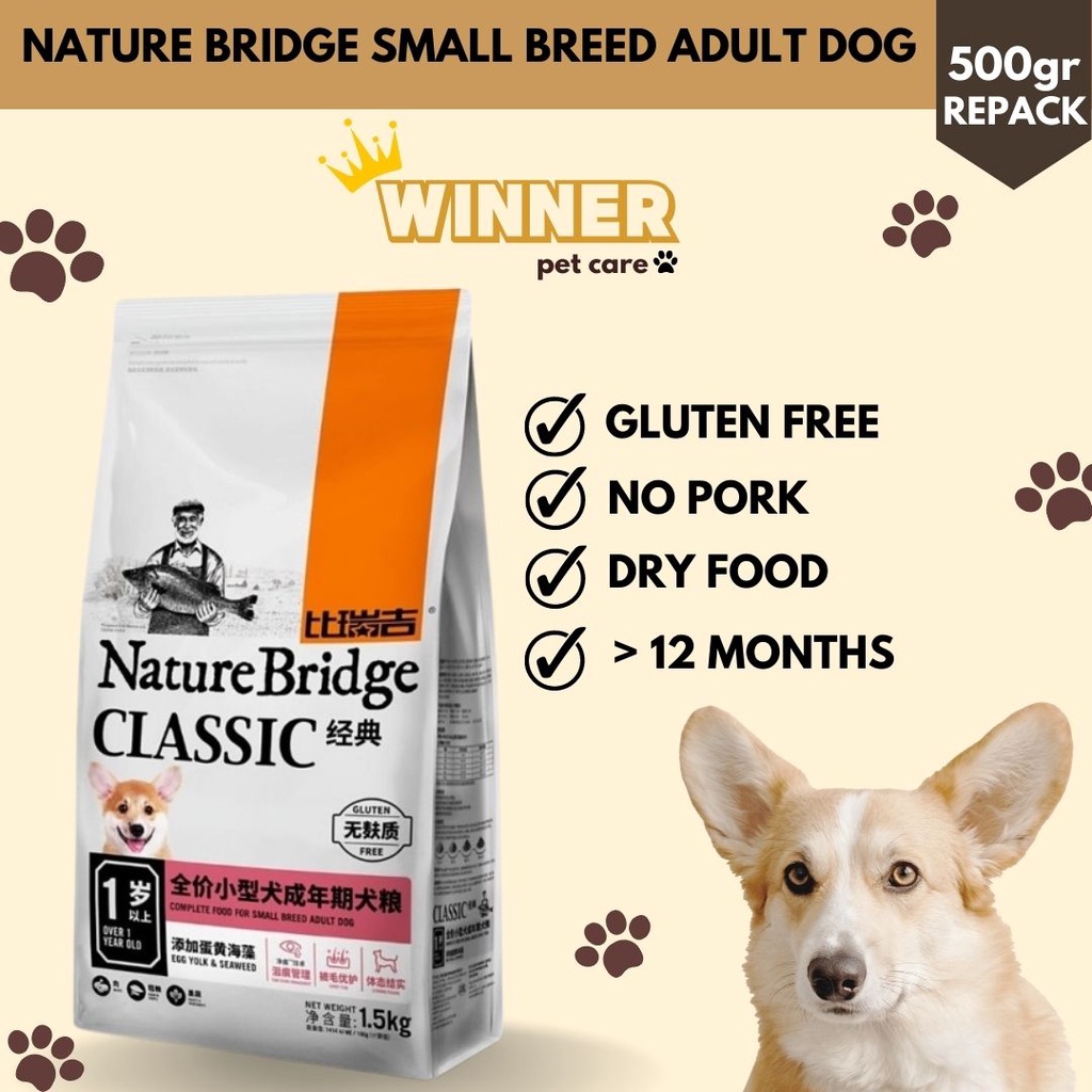 Nature Bridge Small Breed Adult Dog Food Repack 500gr