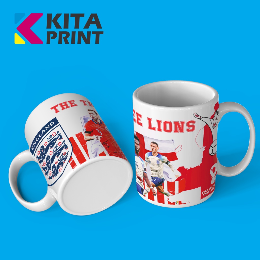 Gelas Mug Keramik Tema Bola Timnas Inggris Piala Dunia Qatar 2022