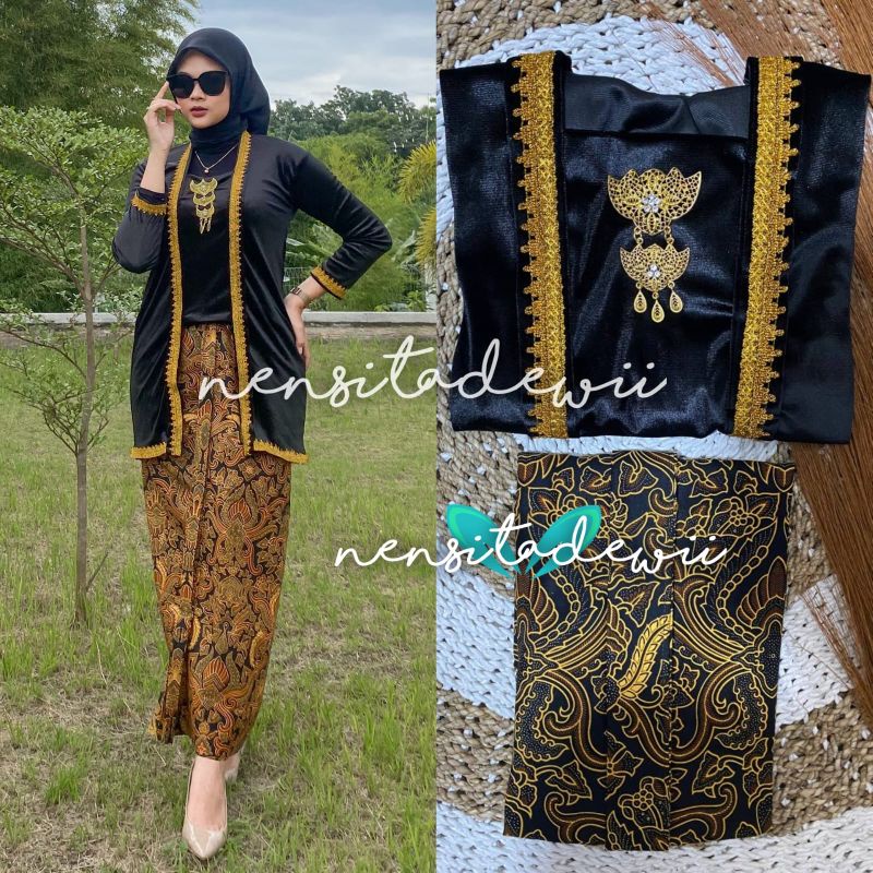 [1 SET] Kebaya Renda Body Panjang + Jarik Instan / LHT04G, Model Pramudita