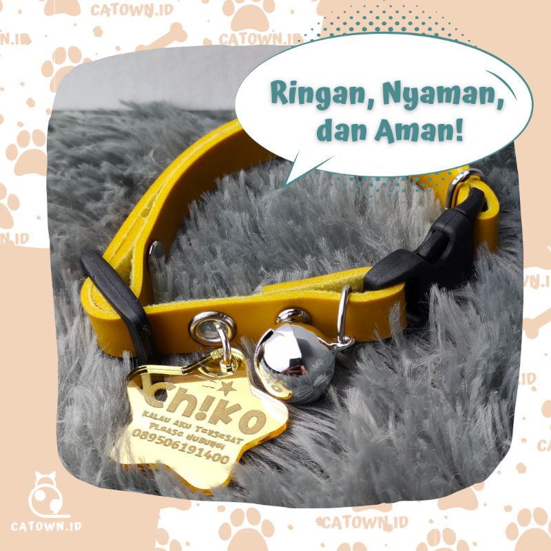 D009Mirror-Kalung Kucing Custom Nama Gratis Tulis Nama Tulisan Aksesoris Kucing Custom Cat Collar Lucu Tulis Ukir Cetak Identitas Pemilik Nomor HP Kalung Kucing Anti Hilang catown.id