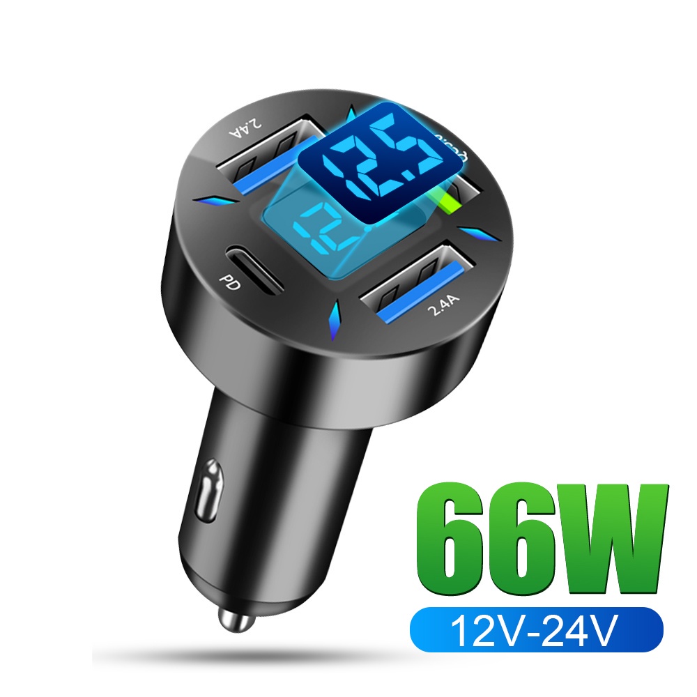 Adaptor Charger Mobil 4 port USB Fast Charging Dengan Display Digital