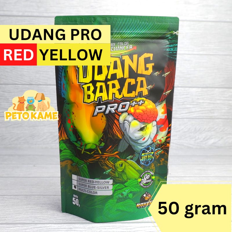 El Barca (NEW) UDANG BARCA PRO  Red Yellow 50 gram | Pakan Channa Auranti, YS/Red maru, Bleheri, Red Pulchra/Asiatica, Arwana Super/Golden Red, Louhan. dst
