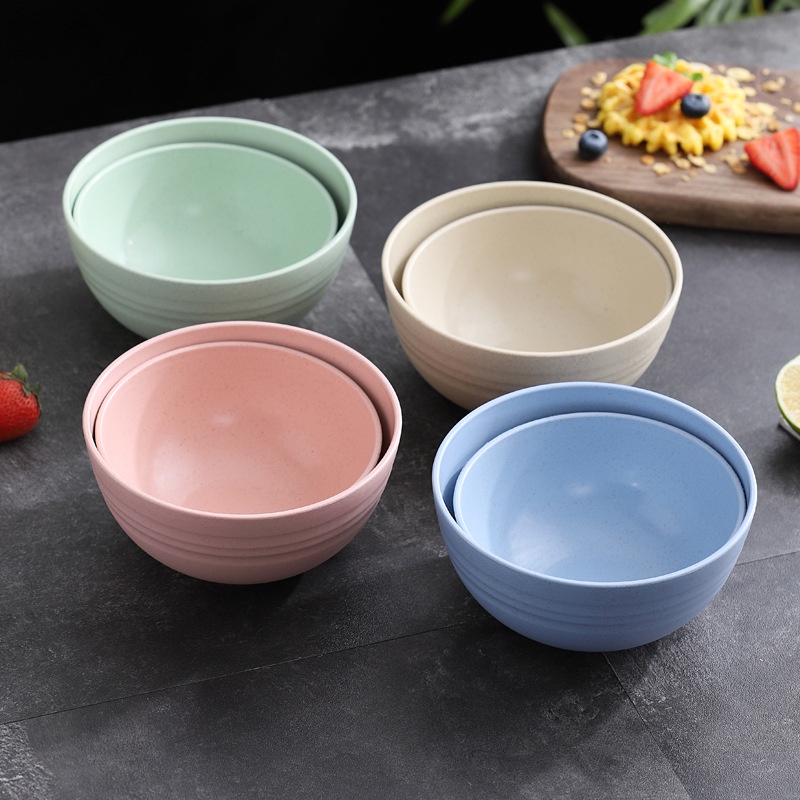 [IZUNA] MANGKOK MAKAN SET ISI 4 PCS WHEAT STRAW BOWL / GELAS MINUM JERAMI ISI 4 PCS / PIRING MAKAN SET ISI 4 PCS WHEAT STRAW BAHAN JERAMI