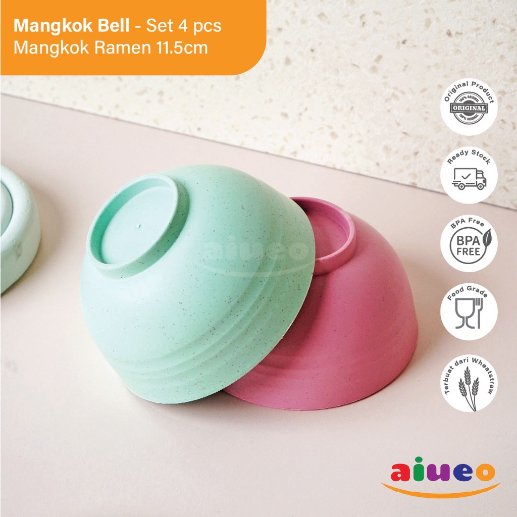 AIUEO Set 4 Pcs Mangkok Prasmanan 11.5cm Mangkuk Wheat Straw Bowl |  Mangkuk Plastik Microwave Warna Warni Set 4 Pcs Aesthetic Estetik Plastik | Mangkok Nasi Cetakan Nasi