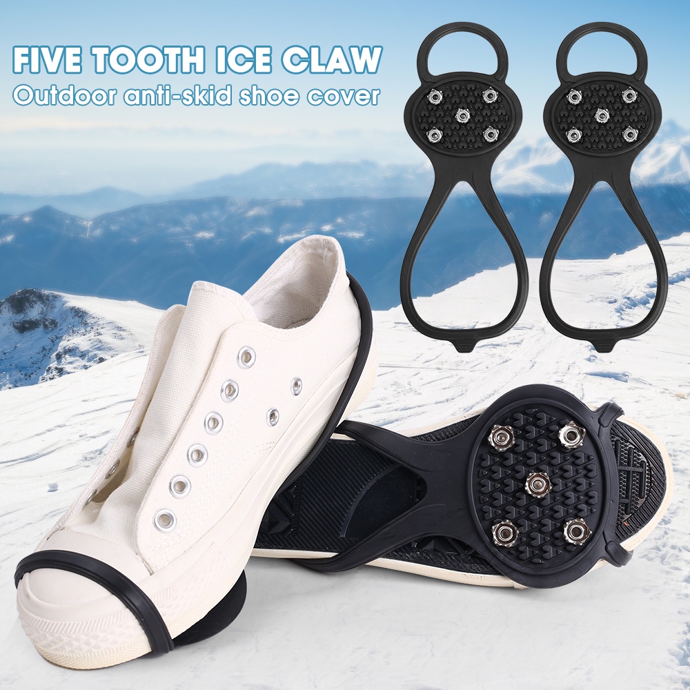 Cover Sepatu Crampon 5 Gigi Anti Slip Elastis Untuk Outdoor / Camping / Hiking / Climbing